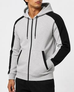 <b>Men's</b> Hooded <b>Zip</b>-<b>Up</b> Sweatshirt With Black Raglan Sleeves And Pockets Casual Regular Fit French Terry Fabric Autumn Wear - Product Image 2