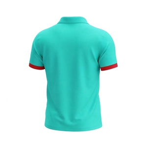 Custom Mens <b>Turquoise</b> Polo <b>Shirt</b> Short Sleeve Contrast Red Cuff Golf Casual Sportswear Cotton Pique Breathable Summer Fashion - Product Image 2