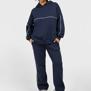Survêtements streetwear d'hiver personnalisés haut de gamme en molleton 100% coton brodé, couleur unie, comprenant un sweat à capuche oversize et un pantalon de jogging baggy 2 - Product Image 6
