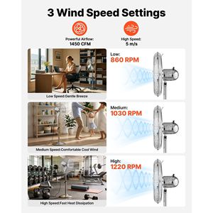 Ventilatore a piantana industriale da 16 pollici ad alta velocità con 1450 CFM, maniglia e oscillazione a 75 gradi, 3 velocità regolabili - Product Image 2