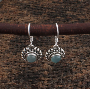 Boucles d'oreilles pendantes en argent sterling 925 avec calcédoine aqua naturelle, faites à la main, bijoux de luxe pour mariage, vente en gros pour femmes - Product Image 3
