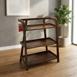 Mango Wooden Marble Eco-Friendly Modern Three Tier Open <b>Storage</b> Rack Solid Bookcase Organizer for School Living Room Office - Product Image 5