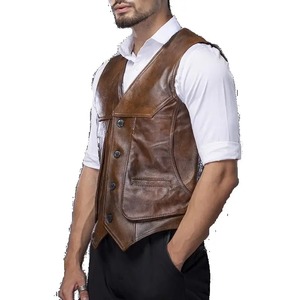 Gilet de moto en cuir véritable imperméable pour l'hiver, sans manches, pour hommes - Product Image 3