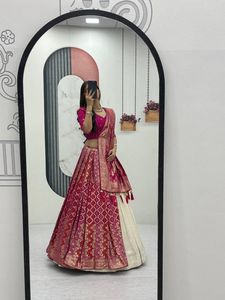 Pure Simar Silk Lehenga With Jacquard Soft Silk <b>Saree</b> Dupatta Moti Work <b>Blouse</b> Wedding Festival Wear Set - Product Image 3