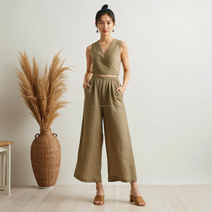 Top de lino 2025 al por mayor para ropa informal y formal hecho de tela de lino puro Top de uso diario para mujer - Product Image 4