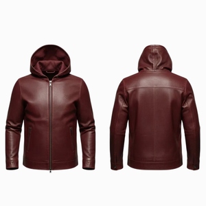 Premium Cowhide Men's Leather Hoodie Custom Colors Sizes Stylish Winter Inner <b>Fur</b> Streetwear Men’s Hoodies Wholesale - Product Image 1