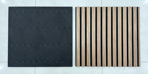 Panneau acoustique en lattes de bois avec placage en noyer et feutre pour l'isolation acoustique dans la décoration intérieure, panneau mural en bois - Product Image 6