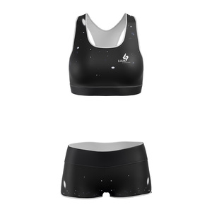 Ensemble de sport 2 pièces personnalisé OEM pour femme : soutien-gorge de sport sublimé et short taille haute pour yoga et fitness - Product Image 2