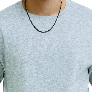 T-shirt décontracté en coton tricoté à manches longues et col rond pour homme, couleur unie, coupe classique, gris, logo sur le devant, respirant - Product Image 5
