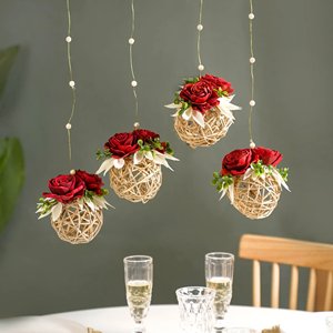 Lámparas colgantes de mimbre hechas a mano Bola de luz colgante de ratán para decoraciones de fiesta Diseño de ratán de cáscara plana - Product Image 1