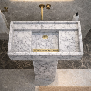 Lavabo sur pied en marbre de Carrare naturel, en pierre massif, pour salles de bain de luxe - Product Image 3