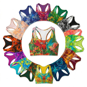 เสื้อชั้นในกีฬาพิมพ์ลายดีไซน์เองประสิทธิภาพสูง สีสันสดใส ลายดอกไม้ สายไขว้หลัง สำหรับออกกำลังกาย โยคะ ฟิตเนส ระบายอากาศได้ดี ทรงครอปท็อป สำหรับผู้หญิง - Product Image 1
