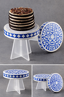 Support à gâteau rotatif jaune, plateau tournant décoratif imprimé, fait main, moderne, en MDF et résine d'os, pour la pâtisserie et la décoration de pâtisseries