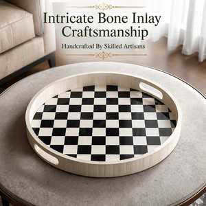 Artisan Bone Inlay Round Decorative Vanity Storage <b>Tray</b> with Handcrafted Mosaic Detailing for <b>Perfume</b> Bottles, Candles & Luxury - Product Image 5