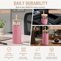 Gobelet en verre réutilisable de 16 oz avec manchon en silicone, couvercle en bambou et paille – Design mignon pour les fêtes – Idéal pour café glacé/bière/smoothie – Cadeau