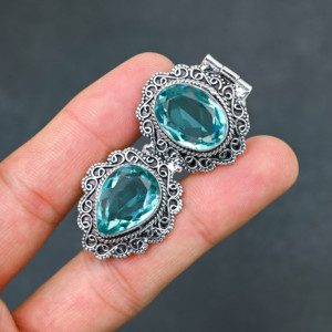 <b>Top</b> Quality Sparkling LAB-CREATED Hot Sell Blue Topaz Solid 925 Sterling <b>Silver</b> Plated Designer 2.20" Pendant Women's Wholesale - Product Image 4