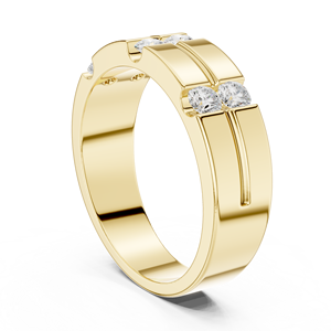 Bague de mariage pour homme en or jaune avec deux diamants de laboratoire – Bague large et audacieuse au design moderne, bijou en diamant - Product Image 1