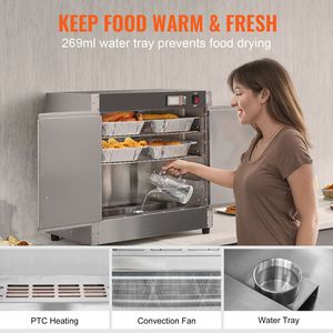 Scaldavivande professionale a 4 livelli in acciaio inox con doppia porta, regolazione manuale della temperatura, ripiani regolabili e 4 vaschette per acqua, ideale per concessioni - Product Image 2