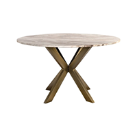 Magnifique table à manger ronde en marbre de Toronto avec élégantes pieds en forme d'araignée couleur or chaud pour bistrot, café, restaurant, cuisine