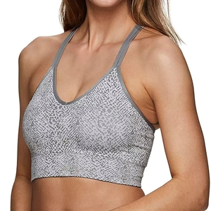 Sujetador deportivo con estampado geométrico para mujer, cuello en V profundo, espalda cruzada, soporte medio, transpirable, top de yoga, elastano, poliéster - Product Image 3
