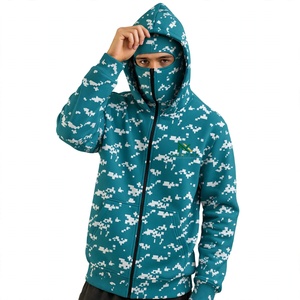 NEXTEX Unisex Pixel Camo Zip Up Hoodie Teal White Ninja <b>Face</b> <b>Mask</b> Hooded Jacket - Product Image 1