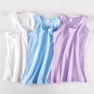 Servicio OEM, Camisetas de Tirantes de Algodón para Gimnasio Hechas a Medida, Color Sólido, Cuello Redondo, Camisetas Cortas para Mujer, Ropa Deportiva Nueva, Chaleco Deportivo para Yoga - Product Image 1