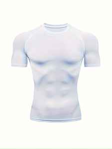 Nueva Camiseta Deportiva de Compresión para Hombre, Corte Ajustado, Manga Corta, Diseño Sólido, Personalizable con Logotipo, para Gimnasio y Running - Product Image 6