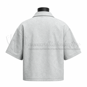 Chemise décontractée pour homme à manches courtes avec fermeture éclair, col rabattu, couleur unie, sergé, ODM, collection printemps, 100 % coton biologique, écologique - Product Image 2