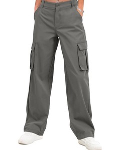 Pantalon cargo décontracté taille haute multi-poches pour femme, séchage rapide, couleur unie, coupe large, idéal pour l'automne (vente en gros) - Product Image 3