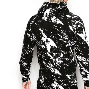 Men's Black White <b>Spray</b> Print Hooded Sweatshirt Regular Fit Casual Knitted Cotton Hoodie <b>Style</b> - Product Image 2
