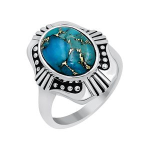 Anillo de Plata de Ley 925 Gourik con Turquesa Azul, Anillo de Sello Oxidado Estilo Suroeste, Joyería Bohemia Vintage para Mujer - Product Image 1