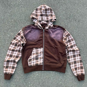Nouveau design – Sweat à capuche épais en coton coupe oversize pour homme – Personnalisé, délavé au soleil, colorblock, patchwork à carreaux - Product Image 3
