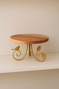 Wood Handcrafted Stocked Cake <b>Stand</b> Round Dessert Display Rack with Decorative <b>Bird</b> and Leaf Base for Wedding Party Table Decor - Product Image 1