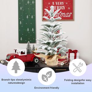Mini sapin de Noël artificiel floqué de 60 cm avec 85 branches en PE, arbre de Noël de table pour la maison et le bureau, base en toile de jute - Product Image 4