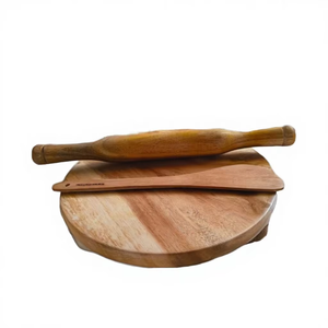 Handcrafted Eco-Friendly Wooden Chakla Belan Set <b>Rolling</b> Board <b>Pin</b> Durable Non-Stick Kitchen Tool Roti Chapati Dough Making Use - Product Image 1