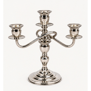 Candélabre moderne à 3 bras en métal argenté, fait main, écologique, porte-bougie conique de luxe, centre de table pour Noël et mariage - Product Image 5