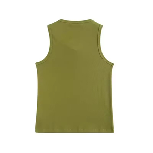 Women's Olive Green Ribbed Crew Neck Tank <b>Top</b> Hip Hop Style Eco-Friendly Quick Dry Breathable Spandex Cotton Blend Short Solid - Product Image 2