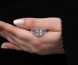 14K Gold Vintage Halo Engagement <b>Ring</b> Square Emerald Cut Lab <b>Diamond</b> <b>Ring</b> Antique Wedding <b>Ring</b> Split Shank <b>Ring</b> - Product Image 4