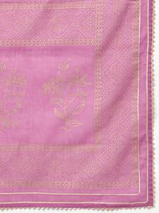 Conjunto Sharara con estampado morado metalizado de exportador indio, con top adornado y palazzo a juego para ocasiones festivas, disponible para la venta. - Product Image 3