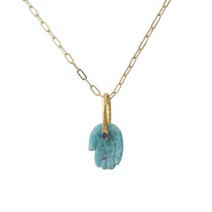 Collier pendentif main Hamsa en amazonite avec calcédoine bleu encre, chaîne trombone plaquée or 18 carats, bijoux spirituels faits à la main - Product Image 4