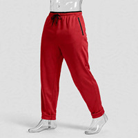 Pantalon de jogging décontracté pour homme en toile de coton 100% rouge, brodé, taille élastique avec cordon de serrage, séchage rapide, poches latérales