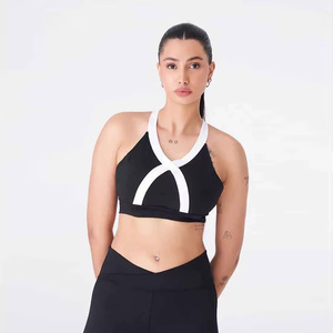 Black White Striped Yoga Set Racerback Crop <b>Top</b> High Waist Flare Pants Full Length Spandex Polyester Breathable Workout Wear - Product Image 2