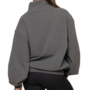 Sweat-shirt oversize gris anthracite pour femme, col montant, en molleton épais de qualité supérieure, à manches longues, pull décontracté minimaliste - Product Image 2