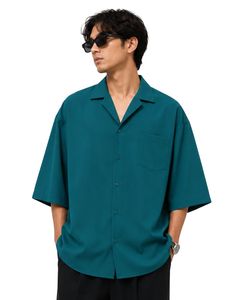 Teal Oversized Casual Men <b>Shirt</b> <b>Half</b> Sleeve <b>Button</b> Up Summer Beach Cuban Collar Loose Fit Streetwear Top <b>Shirt</b> Fashion Wear New - Product Image 1