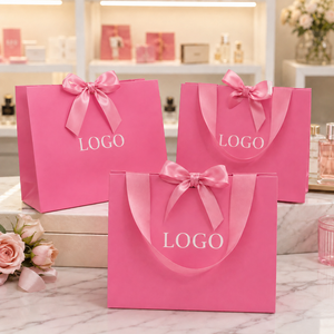 Bolsas <span class=keywords><strong>de</strong></span> Regalo <span class=keywords><strong>de</strong></span> Papel <span class=keywords><strong>Rosa</strong></span> Mate con Asas <span class=keywords><strong>de</strong></span> Listón y Lazo, Bolsas <span class=keywords><strong>de</strong></span> Compras Personalizadas con Logotipo para Cosméticos y Joyería al por Mayor - Product Image 1