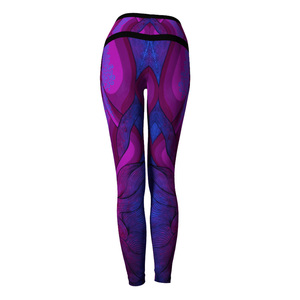 Leggings taille haute imprimés bohèmes, pantalon de yoga extensible pleine longueur, motif violet et bleu, tricoté en Spandex et Polyester, pour femme active - Product Image 6