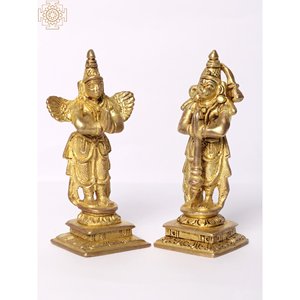 งานฝีมือรูปปั้นทองเหลืองขนาด4นิ้วของลอร์ดหนุมานและการูด้าทำในอินเดีย - Product Image 4