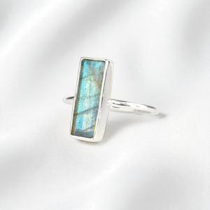 Natural Labradorite Birthstone Rectangle Bar Bezel <b>Rings</b> | Handmade Gold Plated Band <b>Rings</b> | Minimalist <b>Plain</b> Stackable Jewelry - Product Image 6