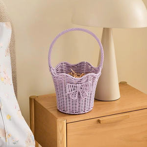 Pastel Lavender Kids <b>Storage</b> <b>Basket</b> Cute Woven Children Organizer <b>Soft</b> Color Baby Nursery <b>Basket</b> Decorative Stylish Toy <b>Storage</b> - Product Image 3