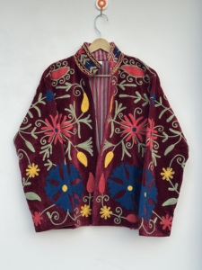 Handcrafted Vintage Floral Embroidered Suzani <b>Jacket</b> Boho Open Front Eco-Friendly Breathable Autumn <b>Velvet</b> Plus Size High - Product Image 1